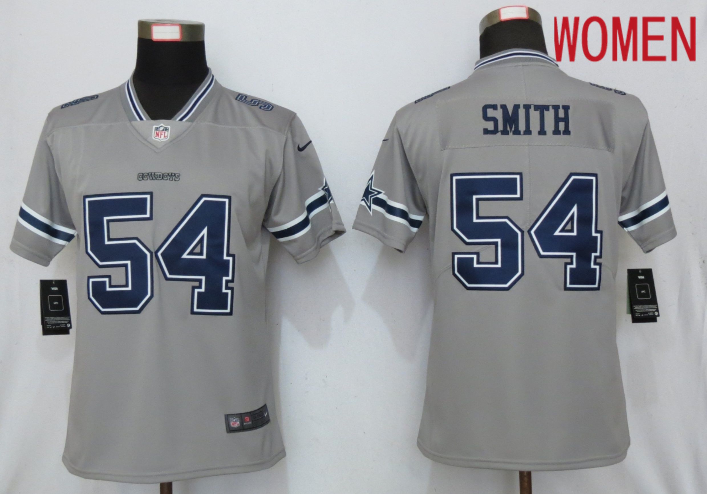 Women Dallas Cowboys #54 Smith 2019 Vapor Untouchable Nike Gray Inverted Elite Playe NFL Jerseys->youth nfl jersey->Youth Jersey